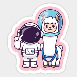 Cute Astronaut With Llama Alpaca Astronaut Cartoon Sticker